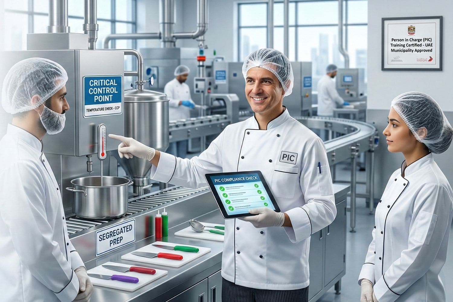 Corporate trainer delivering a Food Safety in Charge presentation to food industry professionals