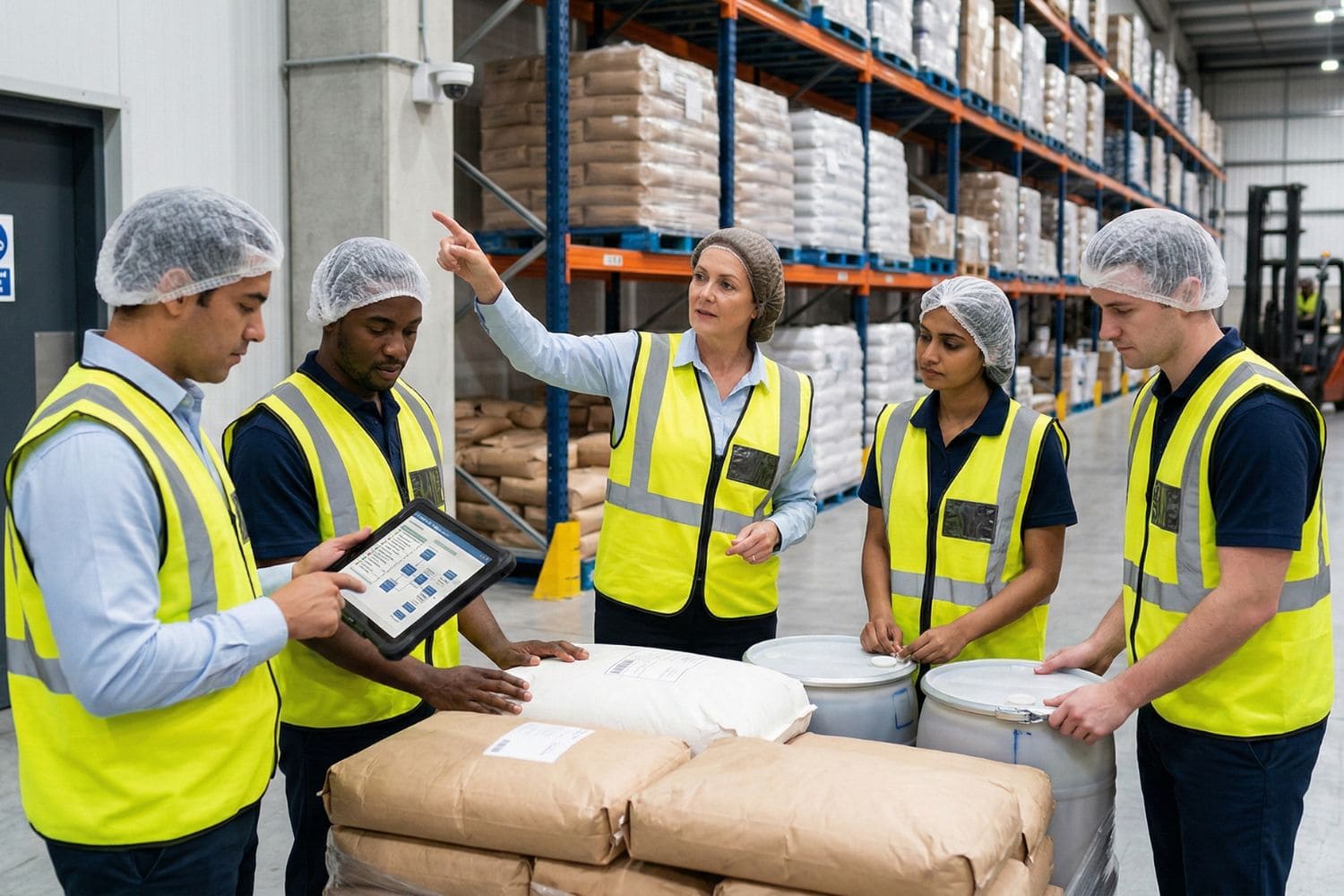 Supply chain professionals reviewing food defense protocols